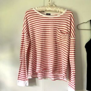 A&F white and red striped cotton long sleeve Tee